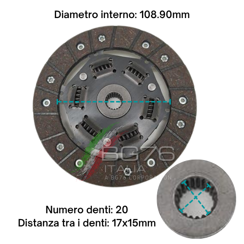 DISCO FRIZIONE CON PARASTRAPPI ad. BERTOLINI 318 FERRARI 36 72 SERIE 800 12 72T M.GI.BI. ROTECO HP 10/12/14 D=160mm Z=20 (17X15) - immagine 2